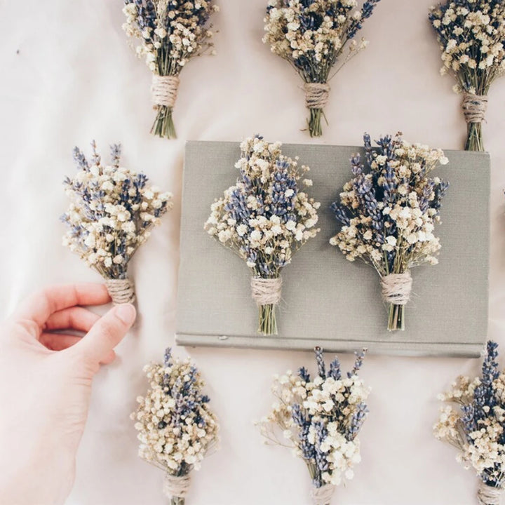 Natural Mini Gypsophila Lavender Boutonniere