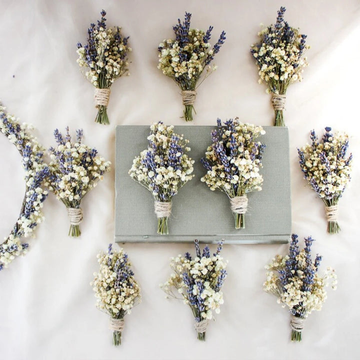 Natural Mini Gypsophila Lavender Boutonniere