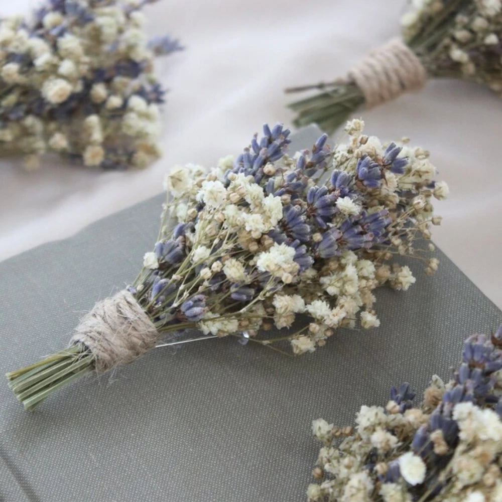 Natural Mini Gypsophila Lavender Boutonniere